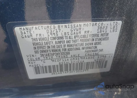 2017 Nissan Sentra Sv из США, поврежденный, VIN 3N1AB7AP3HY305399